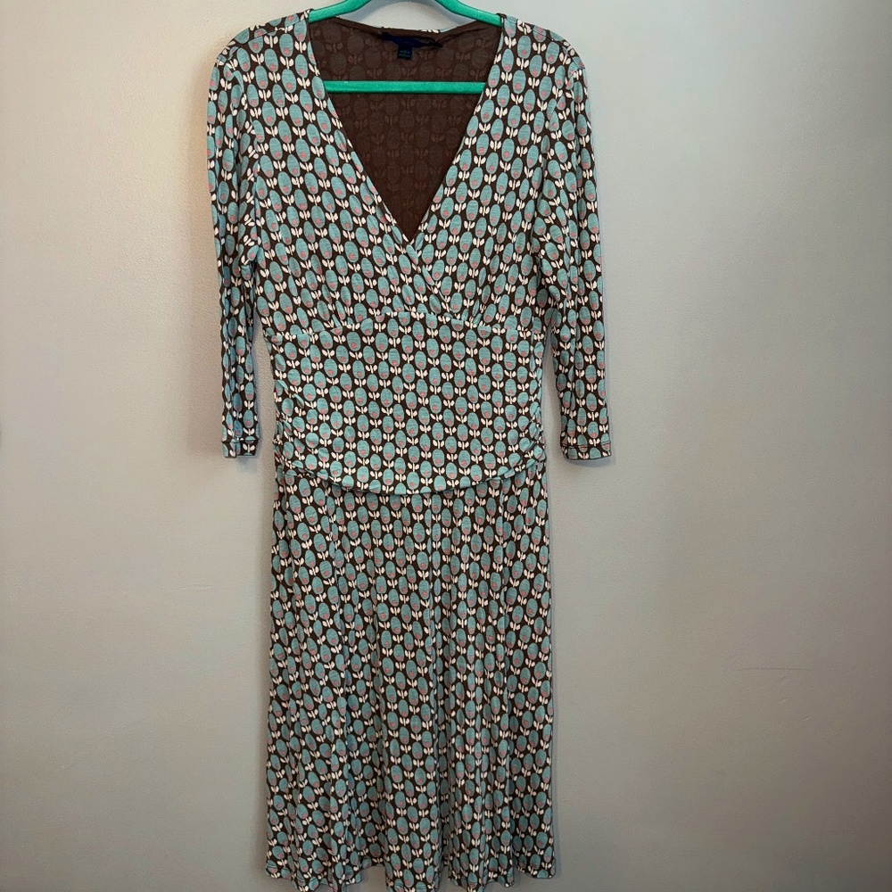 Boden Jersey Knit Faux Wrap Fit and Flare Swing Olive Dress Size 16L 16 Long